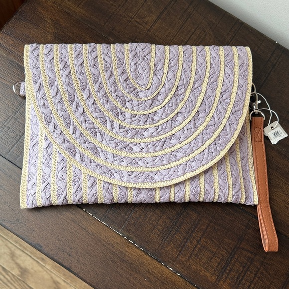 Pale purple 2 Tone Straw Convertible Clutch & Crossbody Bag NWT - Picture 2 of 5